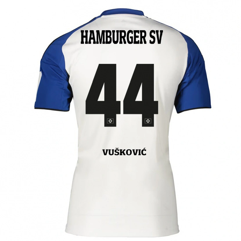 Danxen Mulher Camisola Mario Vuskovic #44 Branco Azul Principal 2025/26 Camisa