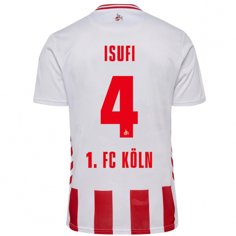 Danxen Mulher Camisola Leo Isufi #4 Branco Vermelho Principal 2025/26 Camisa