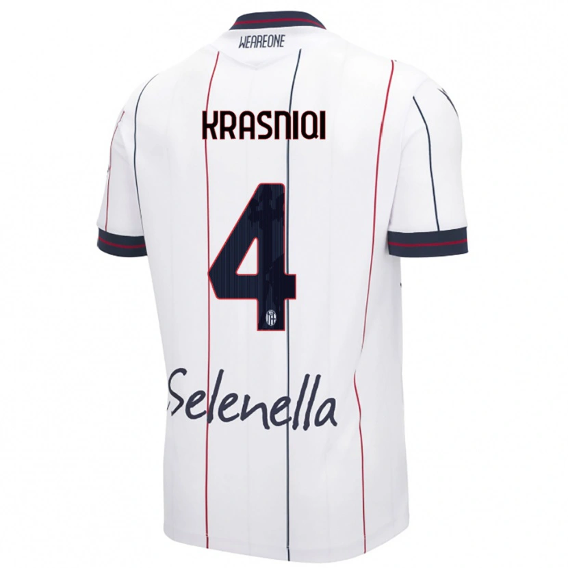 Danxen Mulher Camisola Besalet Krasniqi #4 Branco Azul Royal Alternativa 2025/26 Camisa