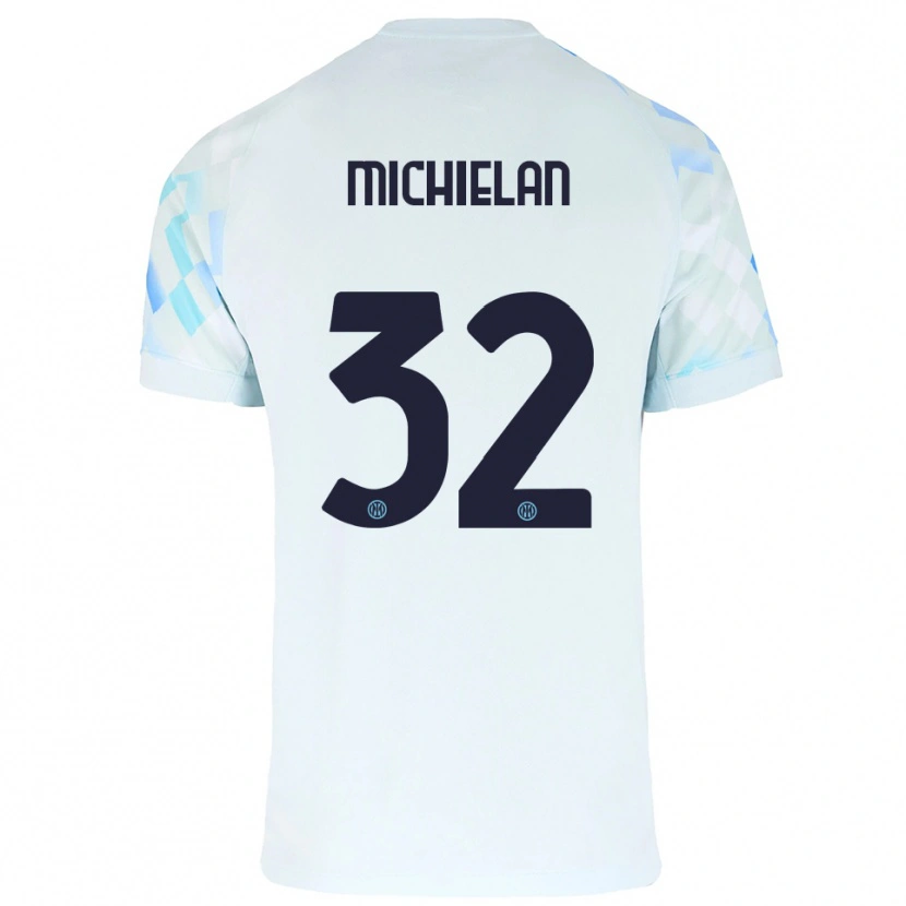 Danxen Mulher Camisola Mattia Michielan #32 Branco Azul Alternativa 2025/26 Camisa