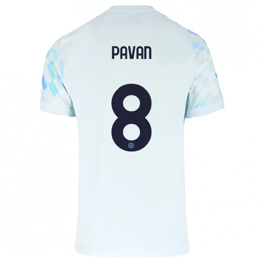 Danxen Mulher Camisola Matilde Pavan #8 Branco Azul Alternativa 2025/26 Camisa