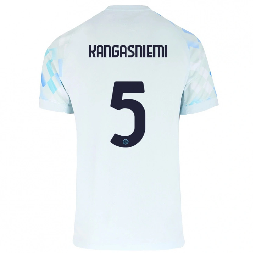 Danxen Mulher Camisola Ilari Kangasniemi #5 Branco Azul Alternativa 2025/26 Camisa