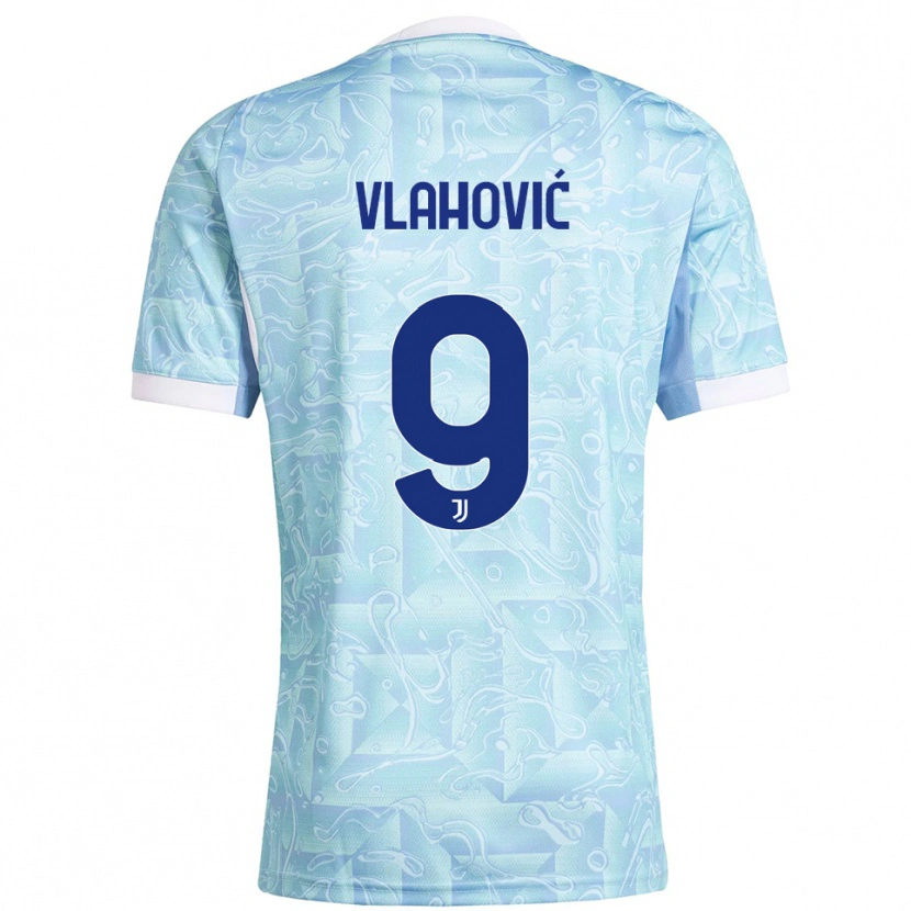 Danxen Mulher Camisola Dušan Vlahović #9 Azul Celeste Amarelo Alternativa 2025/26 Camisa