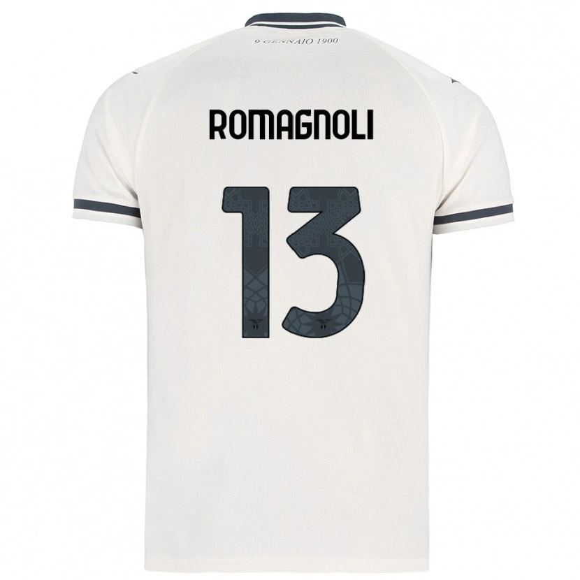 Danxen Mulher Camisola Alessio Romagnoli #13 Branco Marinho Alternativa 2025/26 Camisa