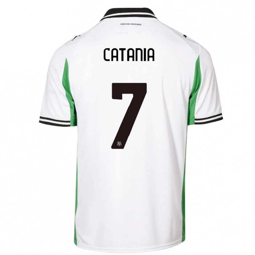 Danxen Mulher Camisola Nicolò Catania #7 Branco Verde Preto Alternativa 2025/26 Camisa