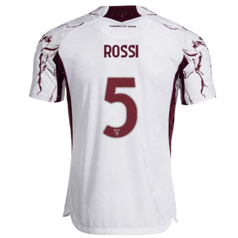 Danxen Mulher Camisola Simone Rossi #5 Branco Borgonha Alternativa 2025/26 Camisa