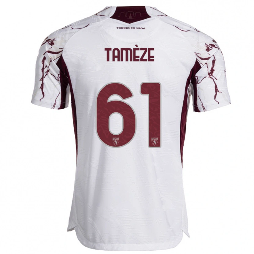 Danxen Mulher Camisola Adrien Tamèze #61 Branco Borgonha Alternativa 2025/26 Camisa