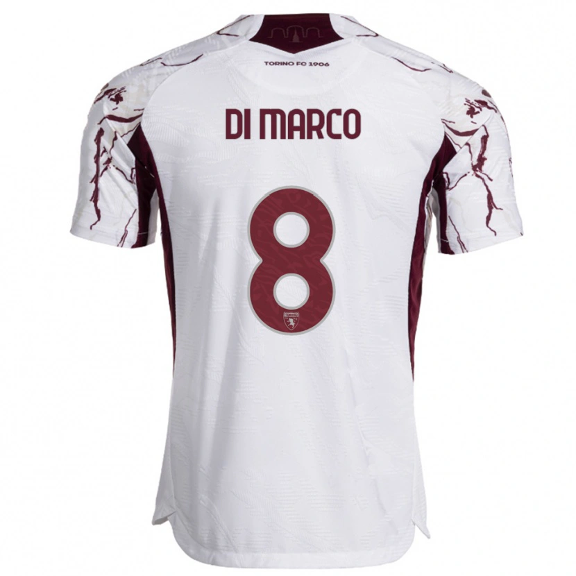 Danxen Mulher Camisola Tommaso Di Marco #8 Branco Borgonha Alternativa 2025/26 Camisa