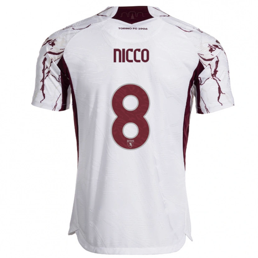 Danxen Mulher Camisola Giada Nicco #8 Branco Borgonha Alternativa 2025/26 Camisa