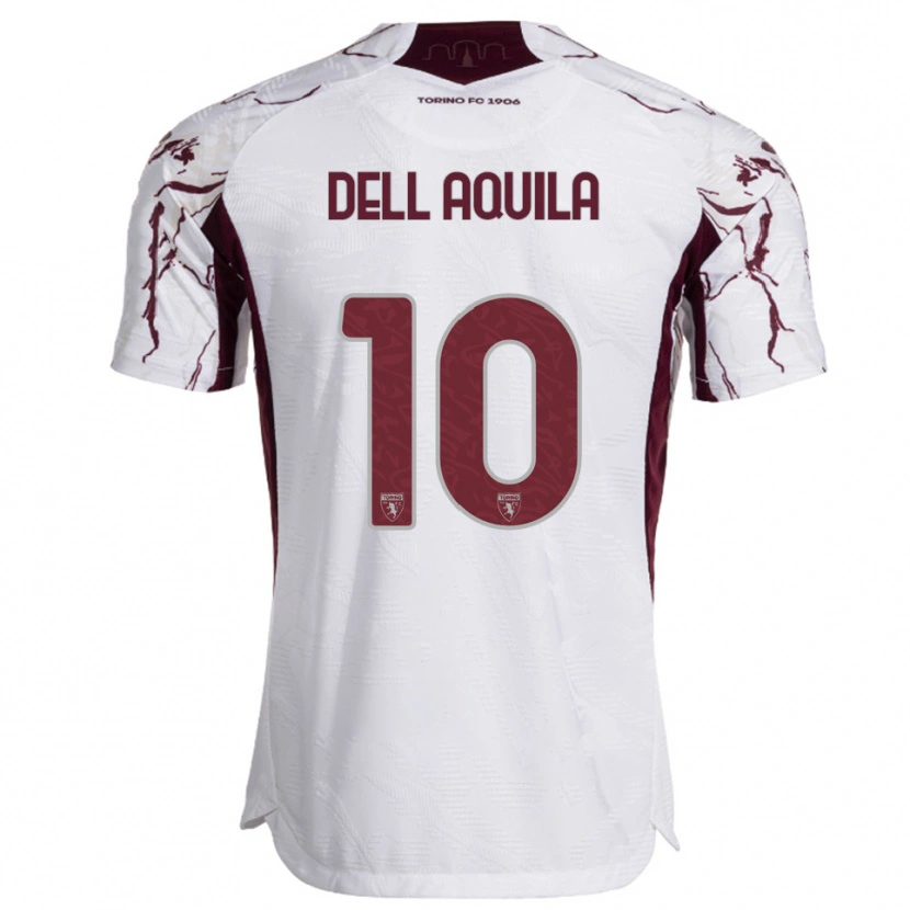 Danxen Mulher Camisola Francesco Dell'aquila #10 Branco Borgonha Alternativa 2025/26 Camisa