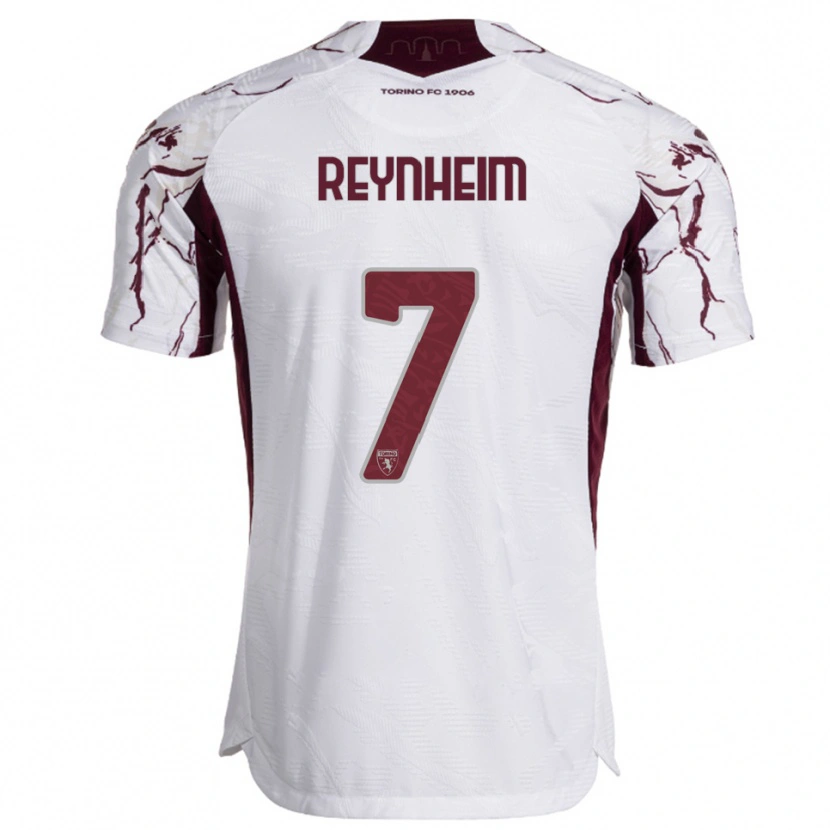 Danxen Mulher Camisola Dávid Reynheim #7 Branco Borgonha Alternativa 2025/26 Camisa