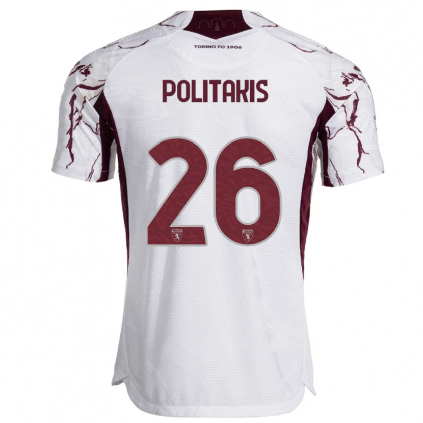 Danxen Mulher Camisola Grigorios Politakis #26 Branco Borgonha Alternativa 2025/26 Camisa