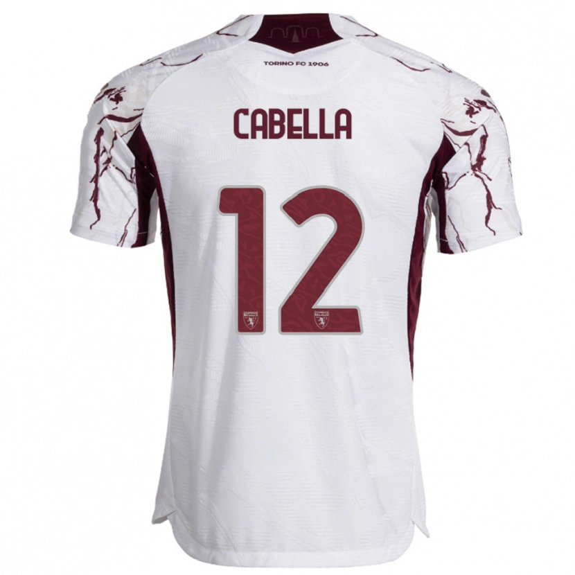 Danxen Mulher Camisola Matteo Cabella #12 Branco Borgonha Alternativa 2025/26 Camisa