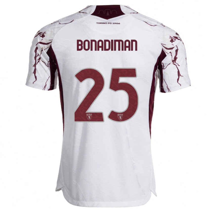 Danxen Mulher Camisola Matteo Bonadiman #25 Branco Borgonha Alternativa 2025/26 Camisa