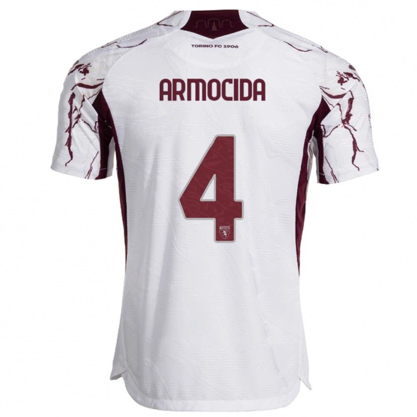 Danxen Mulher Camisola Simone Armocida #4 Branco Borgonha Alternativa 2025/26 Camisa