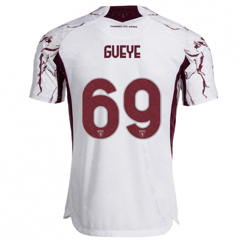Danxen Mulher Camisola Ousmane Gueye #69 Branco Borgonha Alternativa 2025/26 Camisa