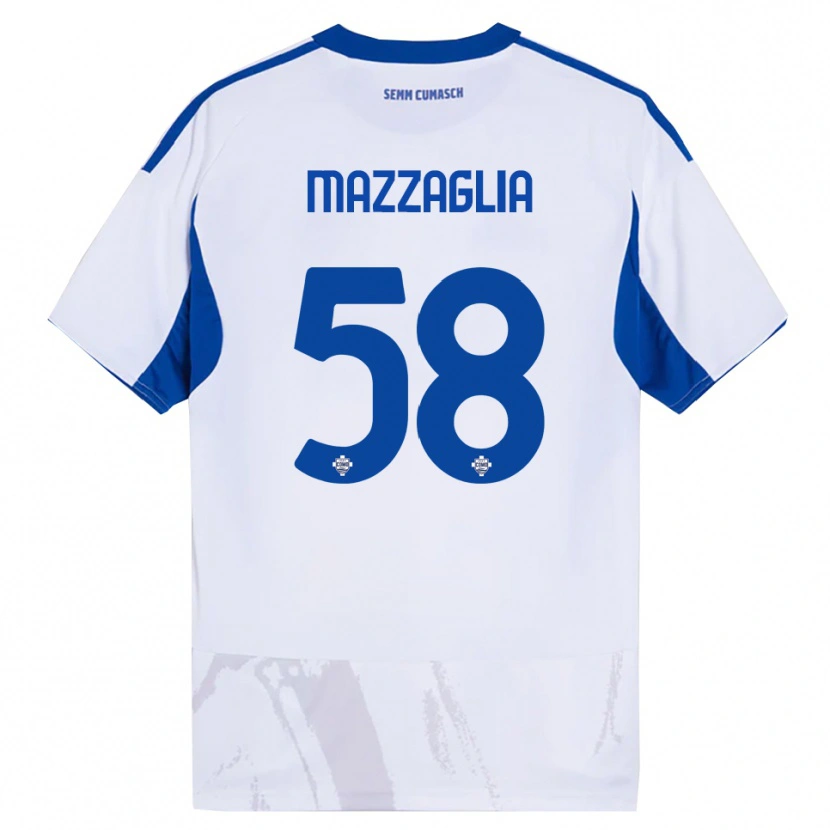 Danxen Mulher Camisola Giuseppe Mazzaglia #58 Branco Azul Alternativa 2025/26 Camisa