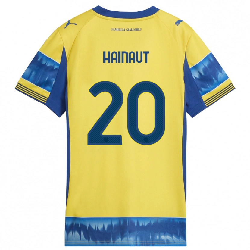 Danxen Mulher Camisola Antoine Hainaut #20 Amarelo Azul Alternativa 2025/26 Camisa