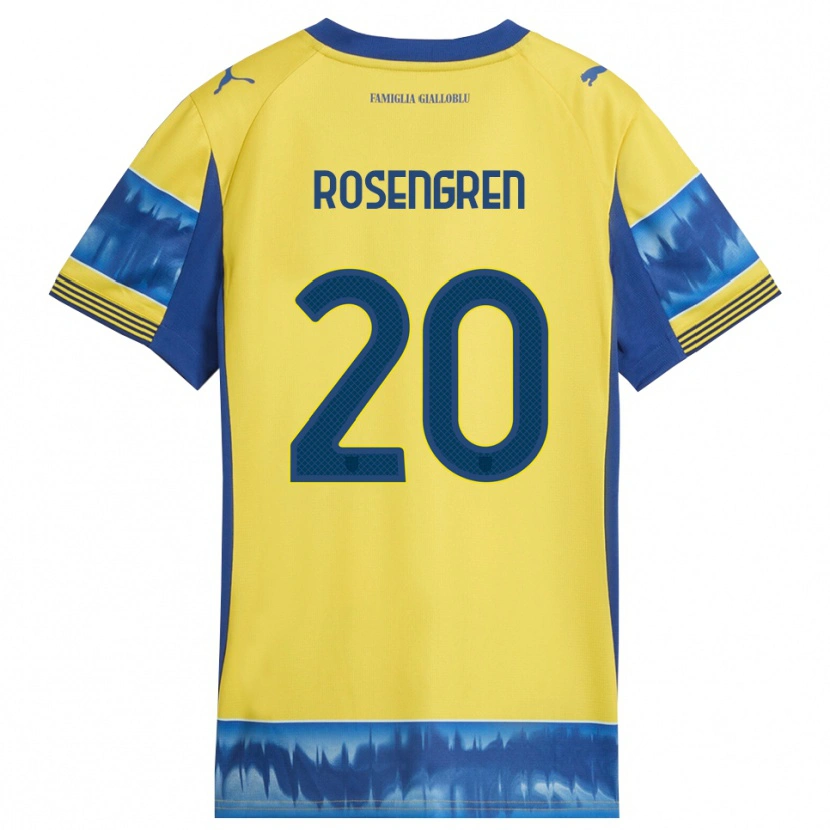 Danxen Mulher Camisola Lukas Rosengren #20 Amarelo Azul Alternativa 2025/26 Camisa