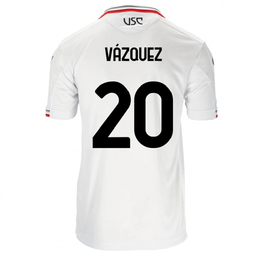Danxen Mulher Camisola Franco Vázquez #20 Branco Vermelho Alternativa 2025/26 Camisa