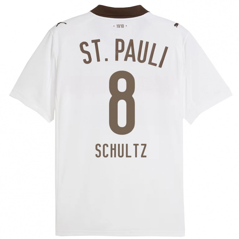 Danxen Mulher Camisola Paul Schultz #8 Branco Vermelho Alternativa 2025/26 Camisa