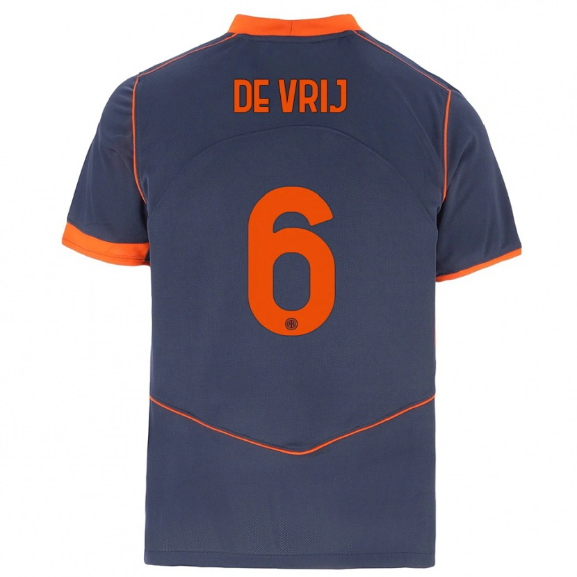 Danxen Mulher Camisola Stefan De Vrij #6 Cinza Laranja Terceiro 2025/26 Camisa
