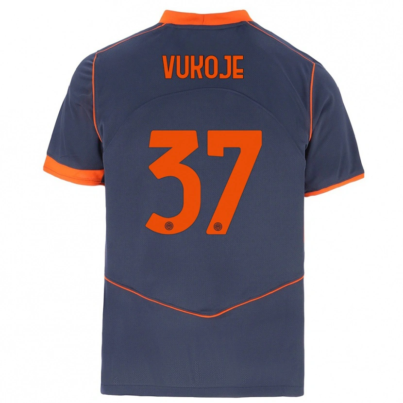 Danxen Mulher Camisola Andrija Vukoje #37 Cinza Laranja Terceiro 2025/26 Camisa