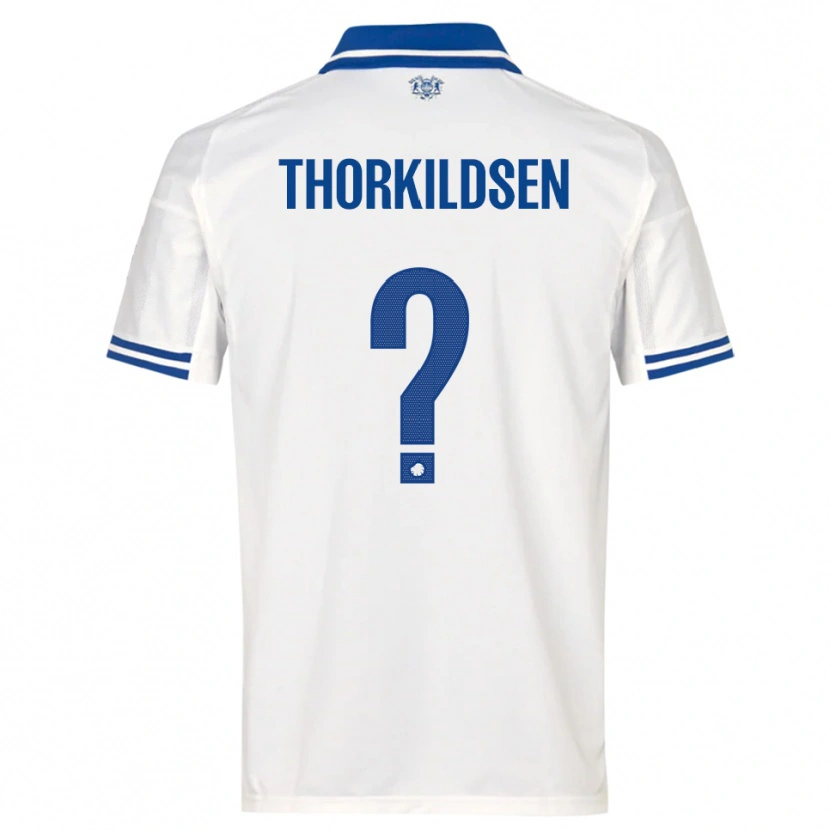 Danxen Criança Camisola Elias Thorkildsen #0 Branco Azul Principal 2025/26 Camisa