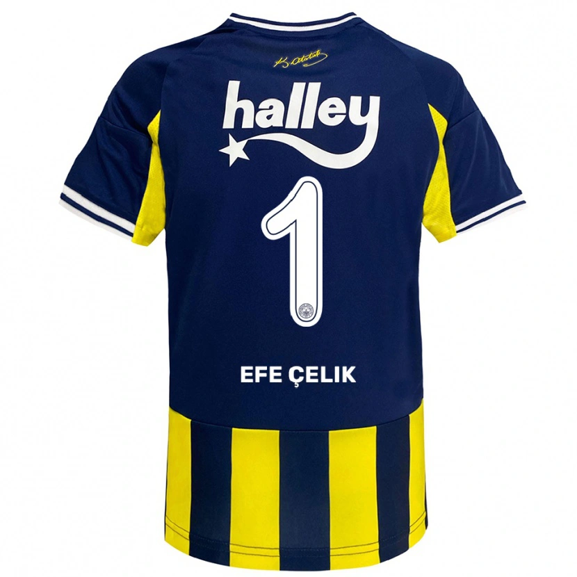 Danxen Criança Camisola Mehmet Efe Çelik #1 Amarelo Marinho Branco Principal 2025/26 Camisa