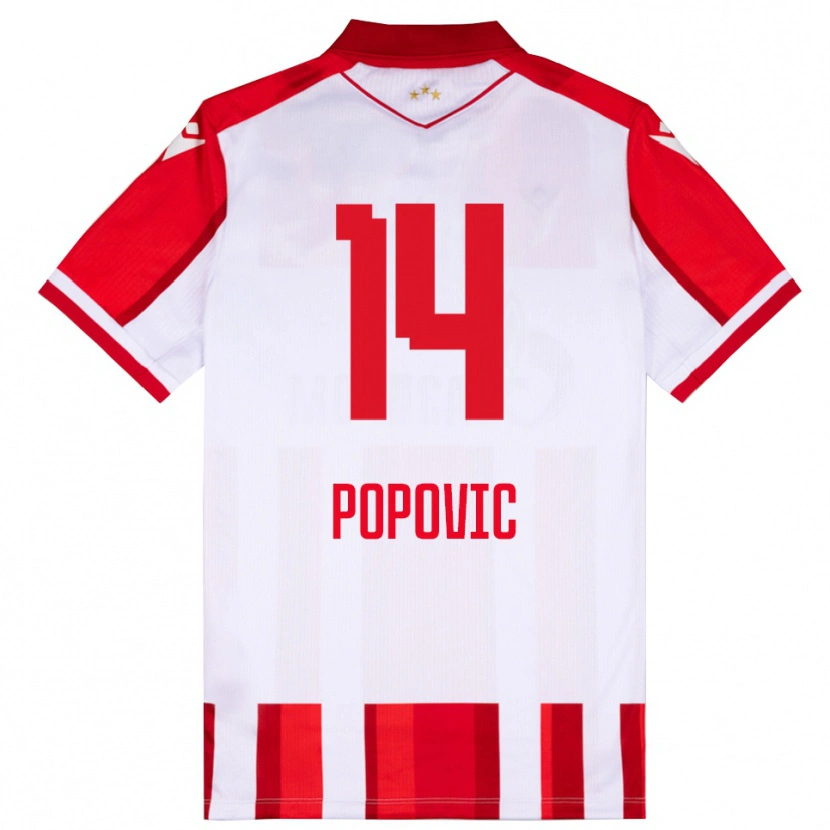 Danxen Criança Camisola Mihajlo Popovic #14 Vermelho Branco Principal 2025/26 Camisa