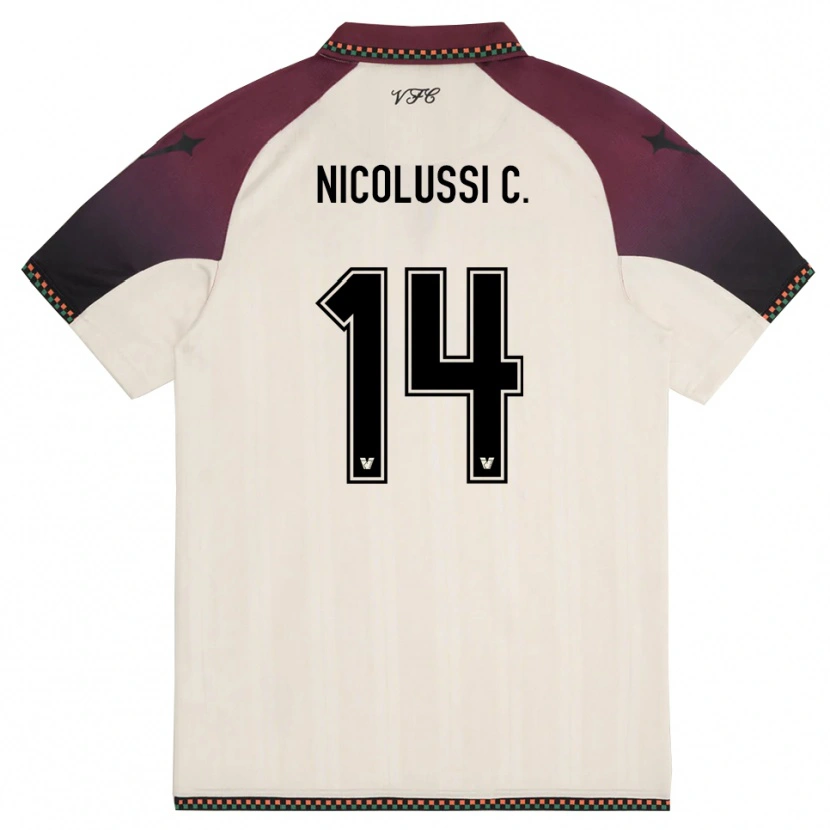 Danxen Criança Camisola Hans Nicolussi Caviglia #14 Creme Borgonha Alternativa 2025/26 Camisa