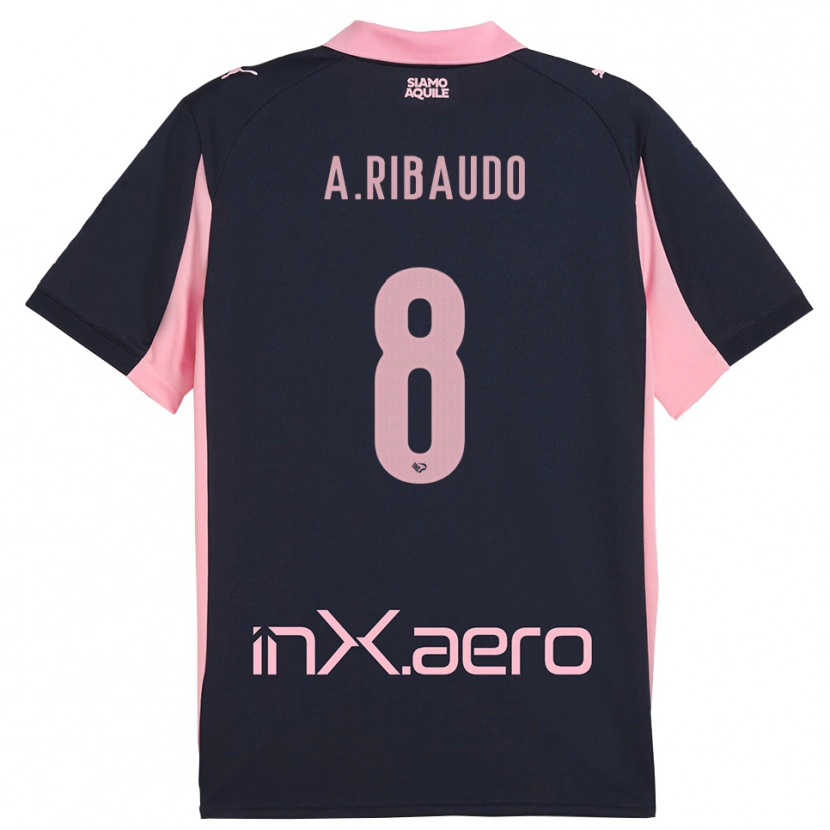 Danxen Criança Camisola Alessandro Ribaudo #8 Marinho Rosa Alternativa 2025/26 Camisa