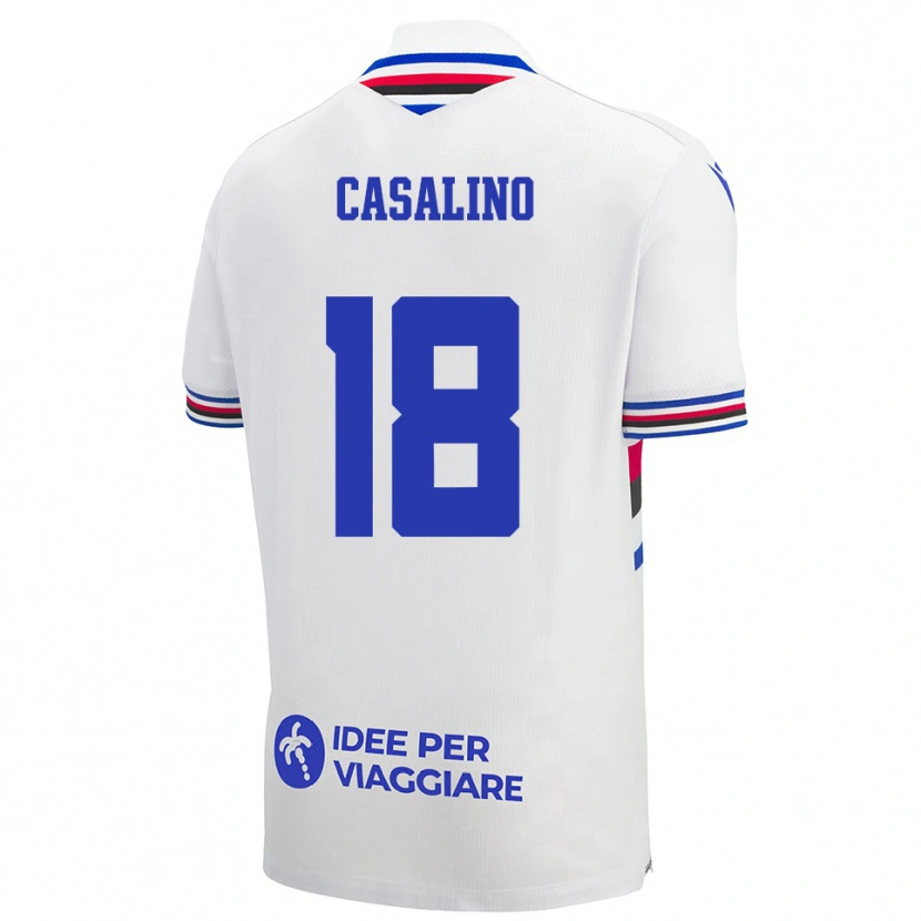 Danxen Criança Camisola Tommaso Casalino #18 Branco Azul Vermelho Alternativa 2025/26 Camisa