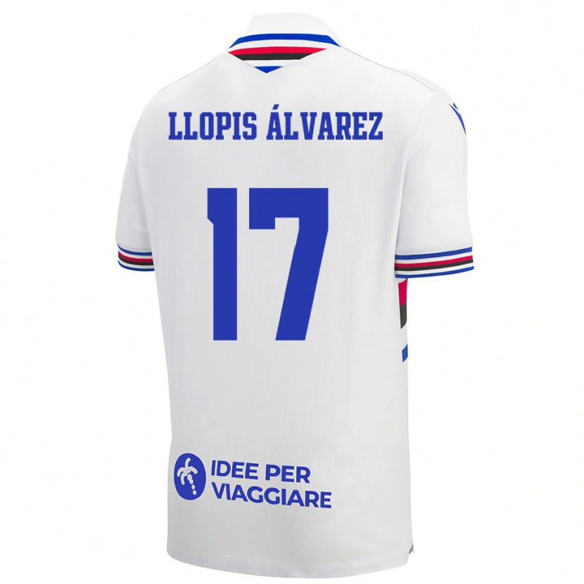 Danxen Criança Camisola Marta Llopis Álvarez #17 Branco Azul Vermelho Alternativa 2025/26 Camisa