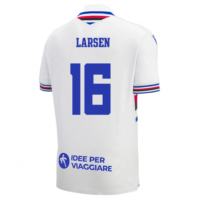 Danxen Criança Camisola Kathrine Østergaard Larsen #16 Branco Azul Vermelho Alternativa 2025/26 Camisa