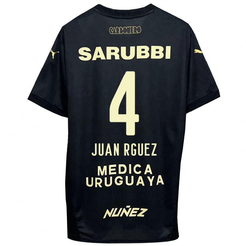 Danxen Criança Camisola Juan Rodríguez #4 Preto Dourado Alternativa 2025/26 Camisa