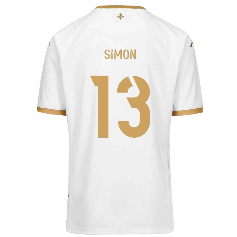 Danxen Criança Camisola Elie Simon #13 Branco Dourado Alternativa 2025/26 Camisa