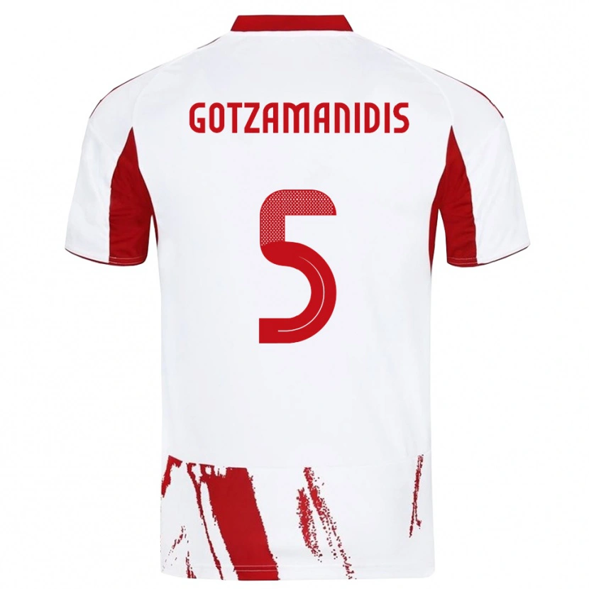 Danxen Criança Camisola Nikolaos Gotzamanidis #5 Branco Vermelho Alternativa 2025/26 Camisa