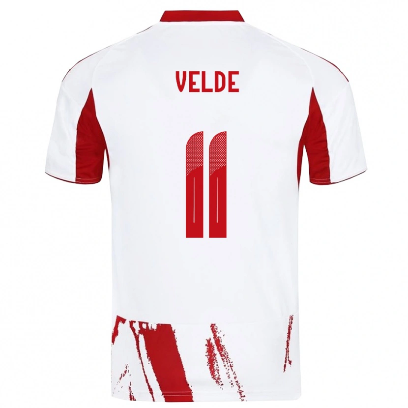 Danxen Criança Camisola Kristoffer Velde #11 Branco Vermelho Alternativa 2025/26 Camisa