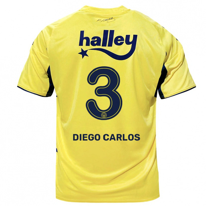 Danxen Criança Camisola Diego Carlos #3 Amarelo Marinho Alternativa 2025/26 Camisa
