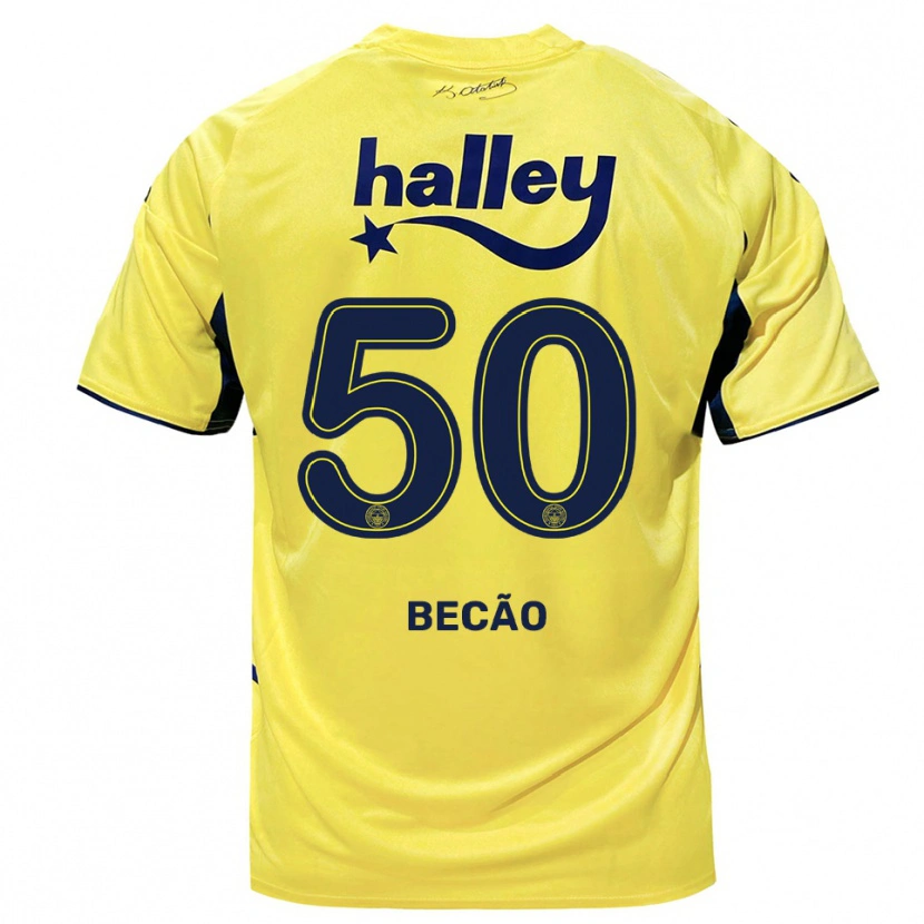 Danxen Criança Camisola Rodrigo Becão #50 Amarelo Marinho Alternativa 2025/26 Camisa