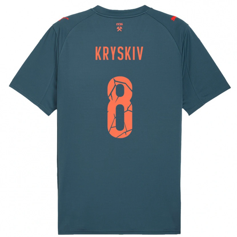 Danxen Criança Camisola Dmytro Kryskiv #8 Marinho Vermelho Alternativa 2025/26 Camisa