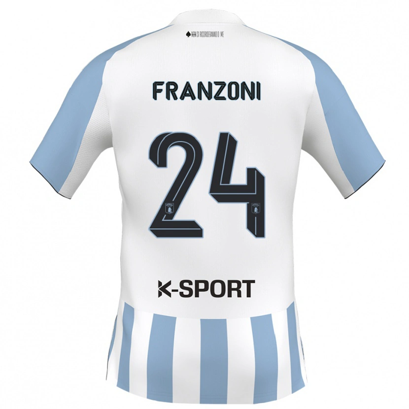 Danxen Homem Camisola Andrea Franzoni #24 Branco Azul Celeste Principal 2025/26 Camisa