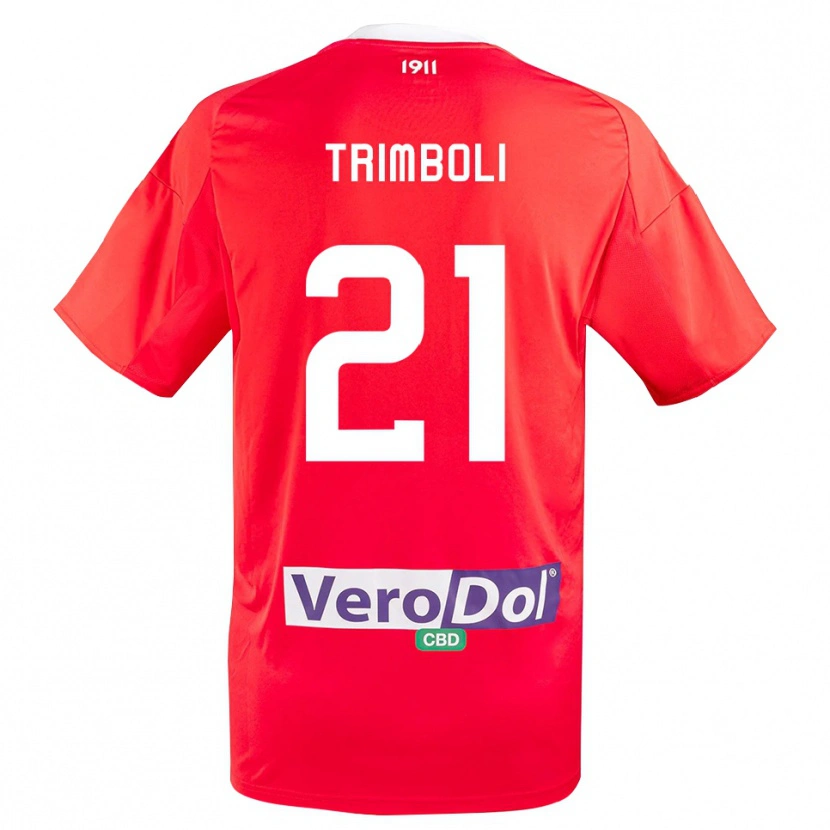 Danxen Homem Camisola Simone Trimboli #21 Vermelho Branco Alternativa 2025/26 Camisa