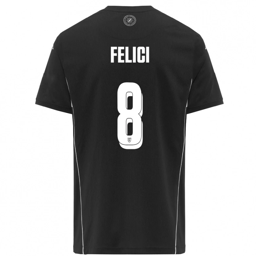 Danxen Homem Camisola Giuseppe Felici #8 Preto Branco Alternativa 2025/26 Camisa