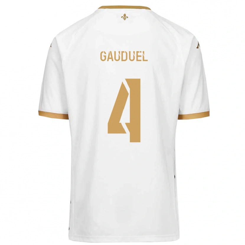 Danxen Homem Camisola Sacha Gauduel #4 Branco Dourado Alternativa 2025/26 Camisa