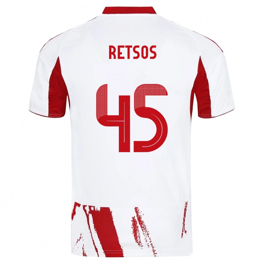 Danxen Homem Camisola Panagiotis Retsos #45 Branco Vermelho Alternativa 2025/26 Camisa