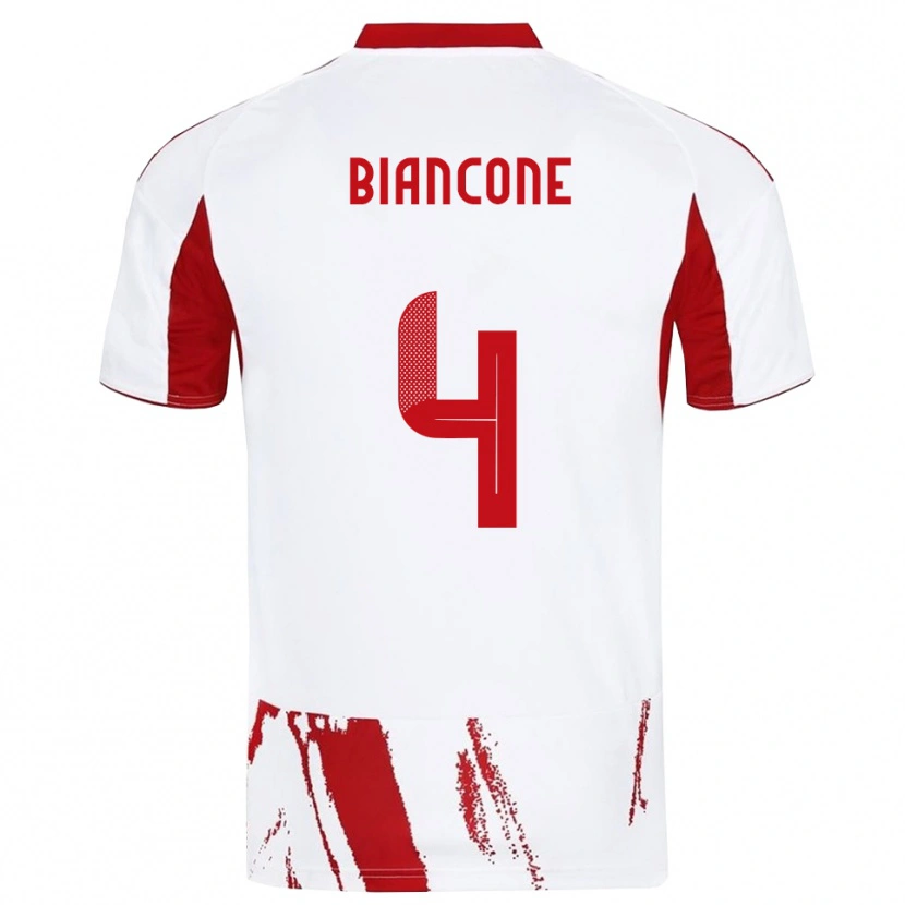 Danxen Homem Camisola Giulian Biancone #4 Branco Vermelho Alternativa 2025/26 Camisa