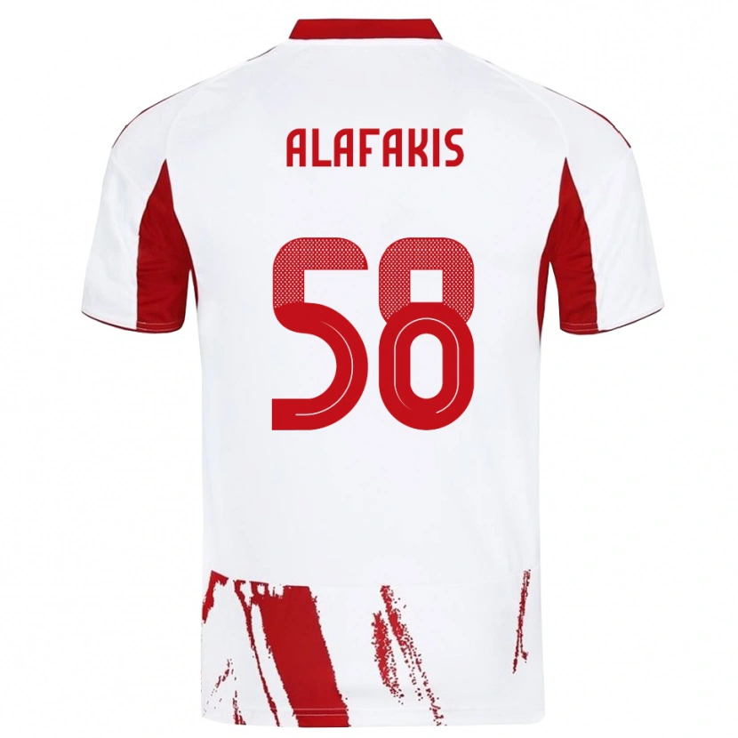 Danxen Homem Camisola Nektarios Alafakis #58 Branco Vermelho Alternativa 2025/26 Camisa