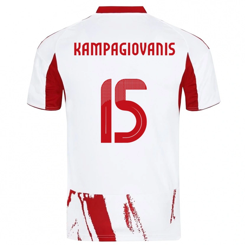 Danxen Homem Camisola Anastasios Kampagiovanis #15 Branco Vermelho Alternativa 2025/26 Camisa